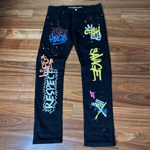 Argonaut Nation Graffiti Art Black Denim Pants Mens Size 36x34 Urban Style